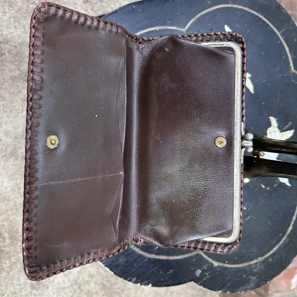 Vintage Tooled Leather Wallet Genuine Calf Kiss Lock Brown 7.5x3.75 - Picture 5 of 11